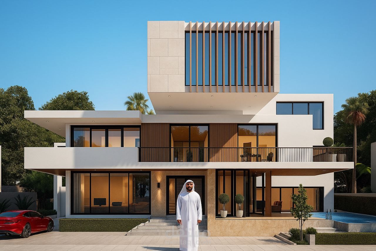 تصميم خارجي لفيلا بمساحة طابقية 430 متر مربع في السعودية .