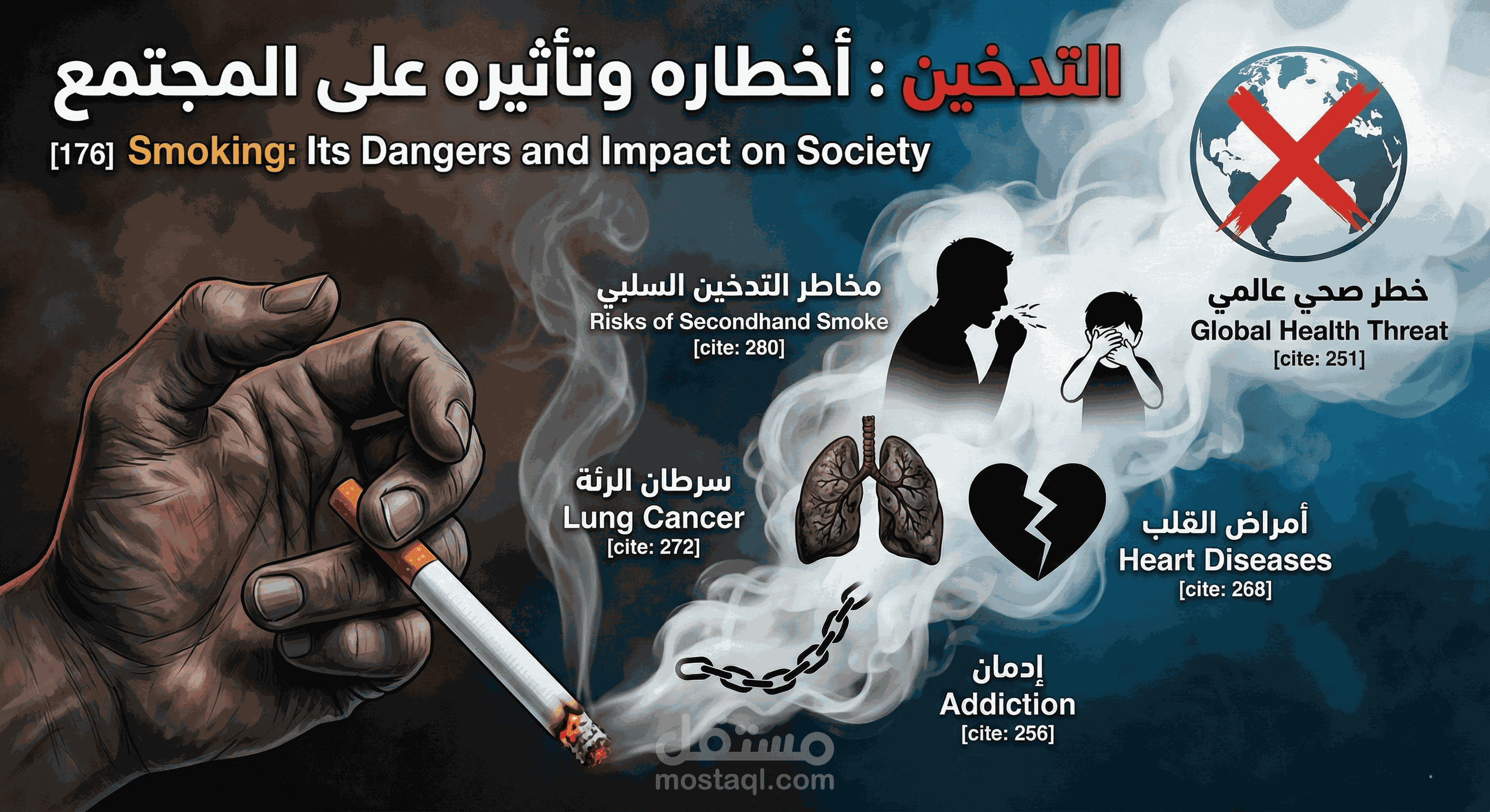 تصميم عرض تقديمي توعوي: "التدخين وأخطاره على المجتمع"