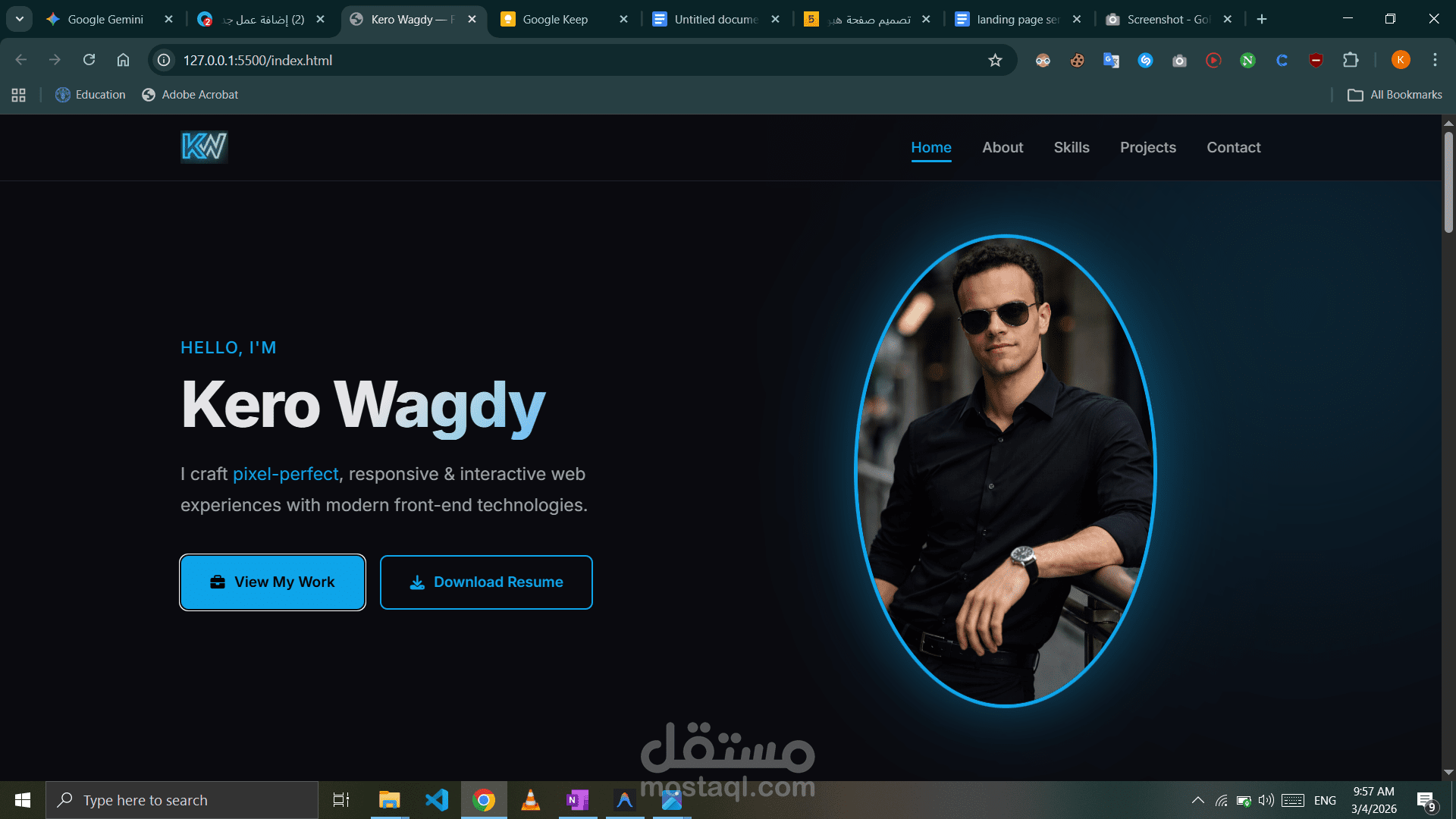 معرض أعمال احترافي (Personal Portfolio) لمطور واجهات أمامية