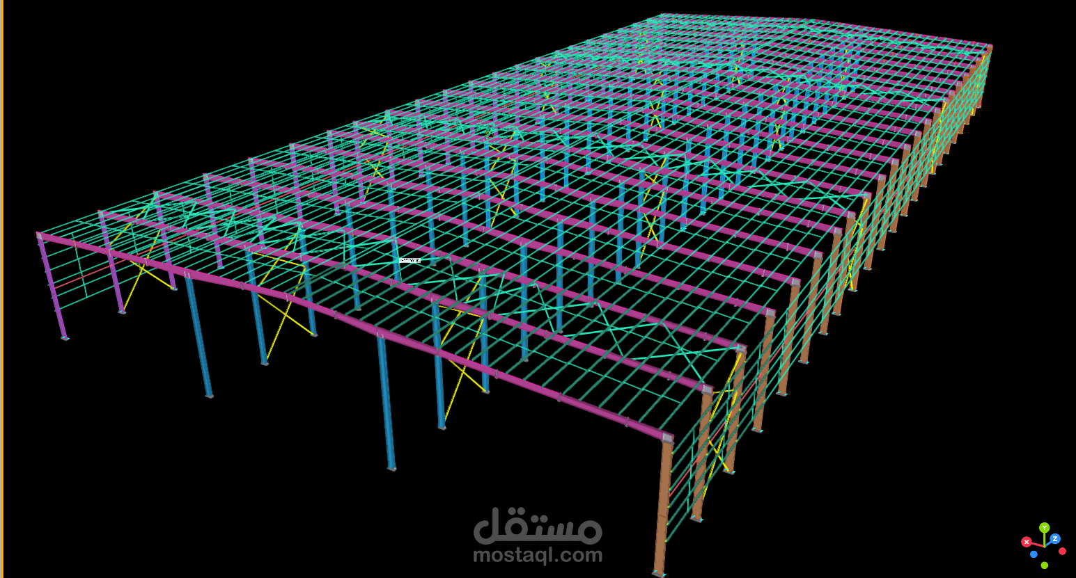 نموذج ثلاثي الابعاد لمنشأ فولاذي واخراج الرسومات التنفيذية