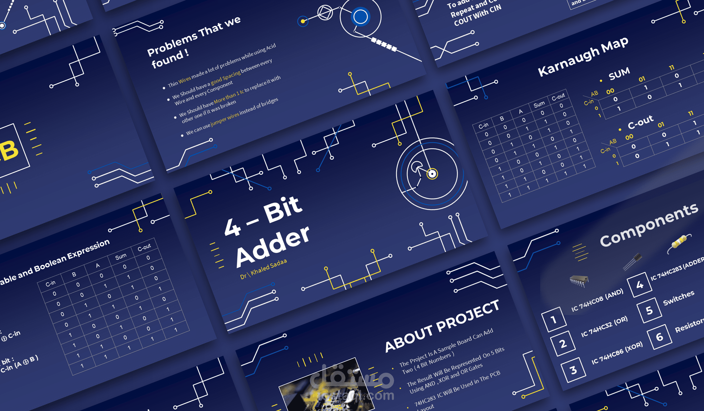 تصميم عرض تقديمي لمشروع أكاديمي (Academic Project) في مجال الإلكترونيات الرقمية والمنطق.