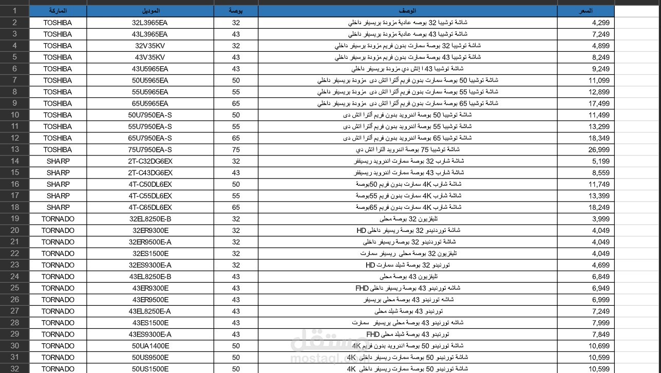 عرض اسعار لشاشات المنافسين