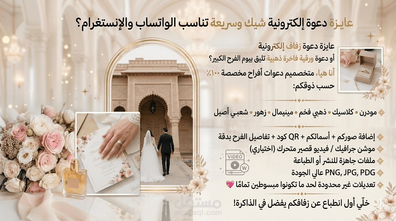 تصميم دعوات زواج وأفراح إلكترونية وورقية بأسلوبك الخاص