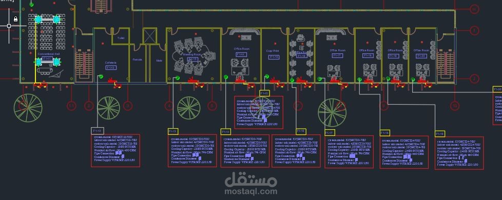 مشروع تكييف لمبني اداري مساحه 930 متر مربع وحساب الاحمال وتحديد نوع النظام وهو من النوع split system