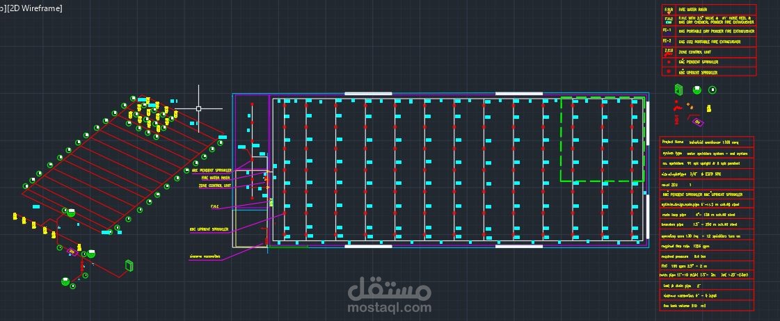تصميم نظام إطفاء حريق لمستودع بمساحة 1100 متر مربع حسب كود NFPA ،