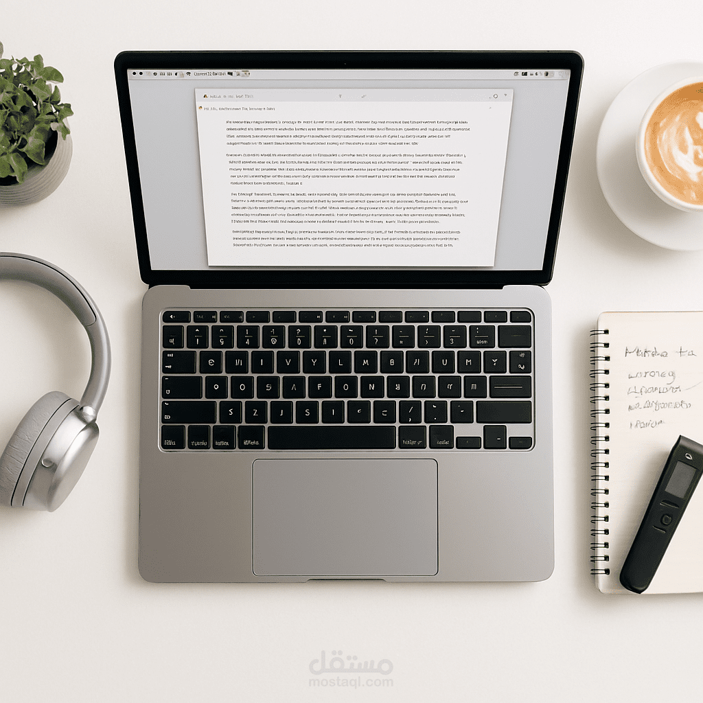 تفريغ صوتي لاجتماع إداري وتنسيقه كملف Word جاهز للطباعة.