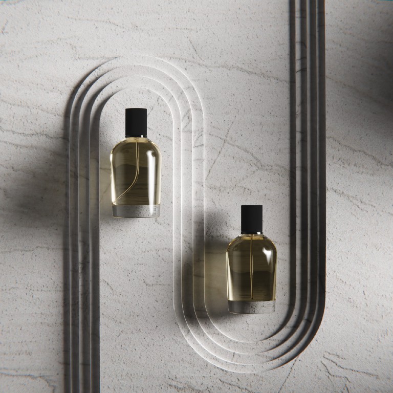 رندر ثلاثية الأبعاد احترافية لزجاجات العطور