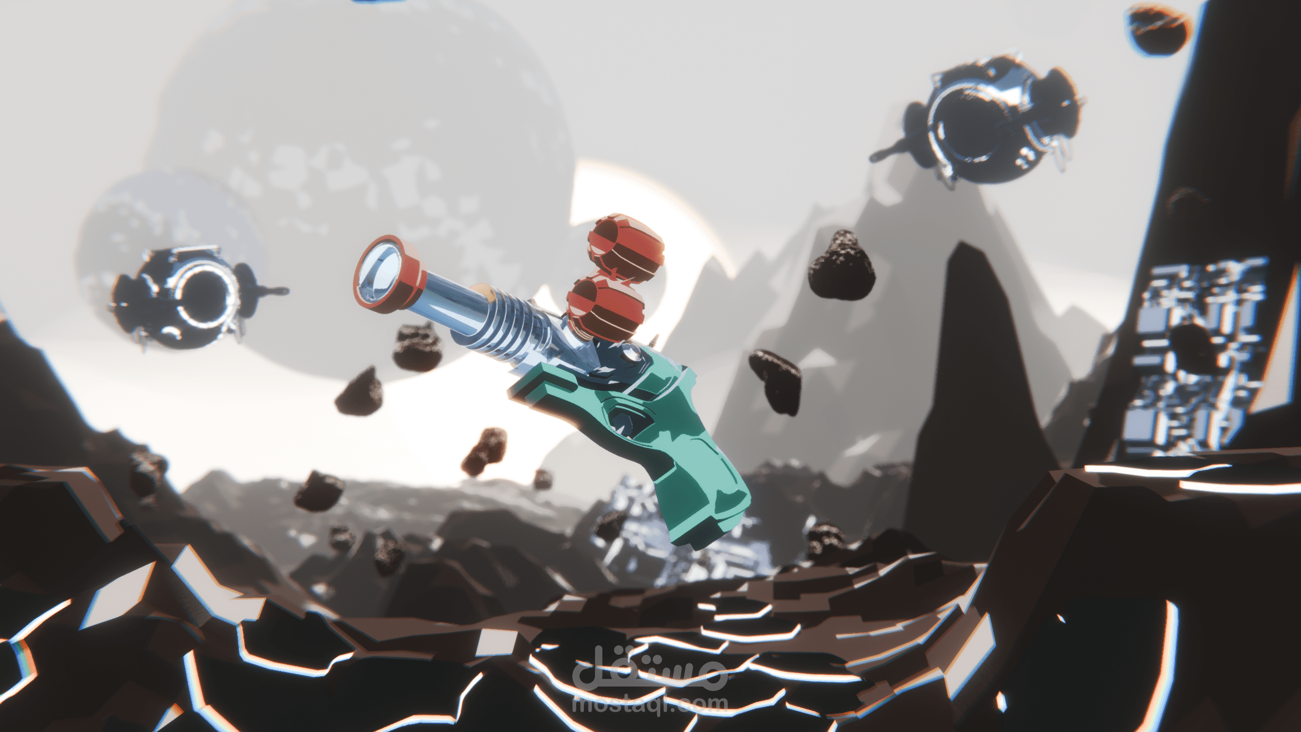 مشهد خيال علمي - مسدس وإعداد بيئة كاملة