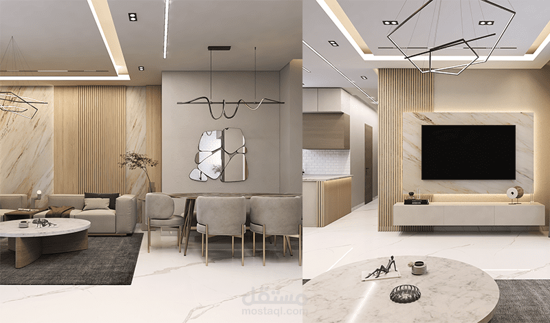 تصميم لشقه من حيث المطبخ و غرفه المعيشه