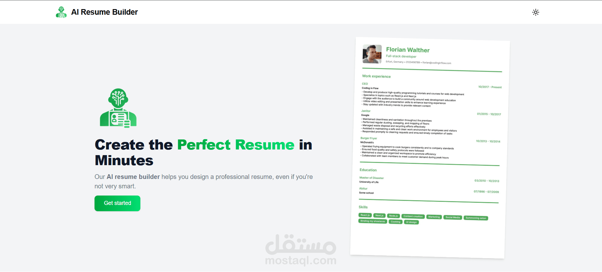 أداة إنشاء السيرة الذاتية بالذكاء الاصطناعي - Resume Builder