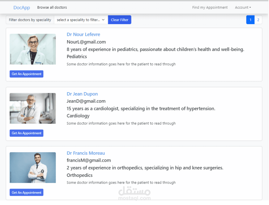 تطبيق حجز مواعيد طبية (DocApp) - Full Stack