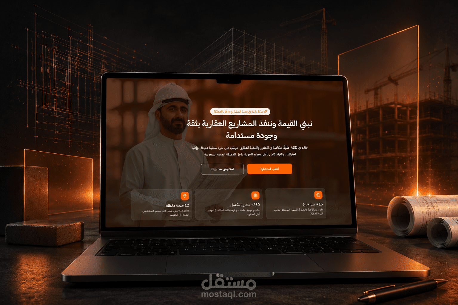 تصميم UI/UX احترافي لموقع شركة مقاولات وتطوير عقاري