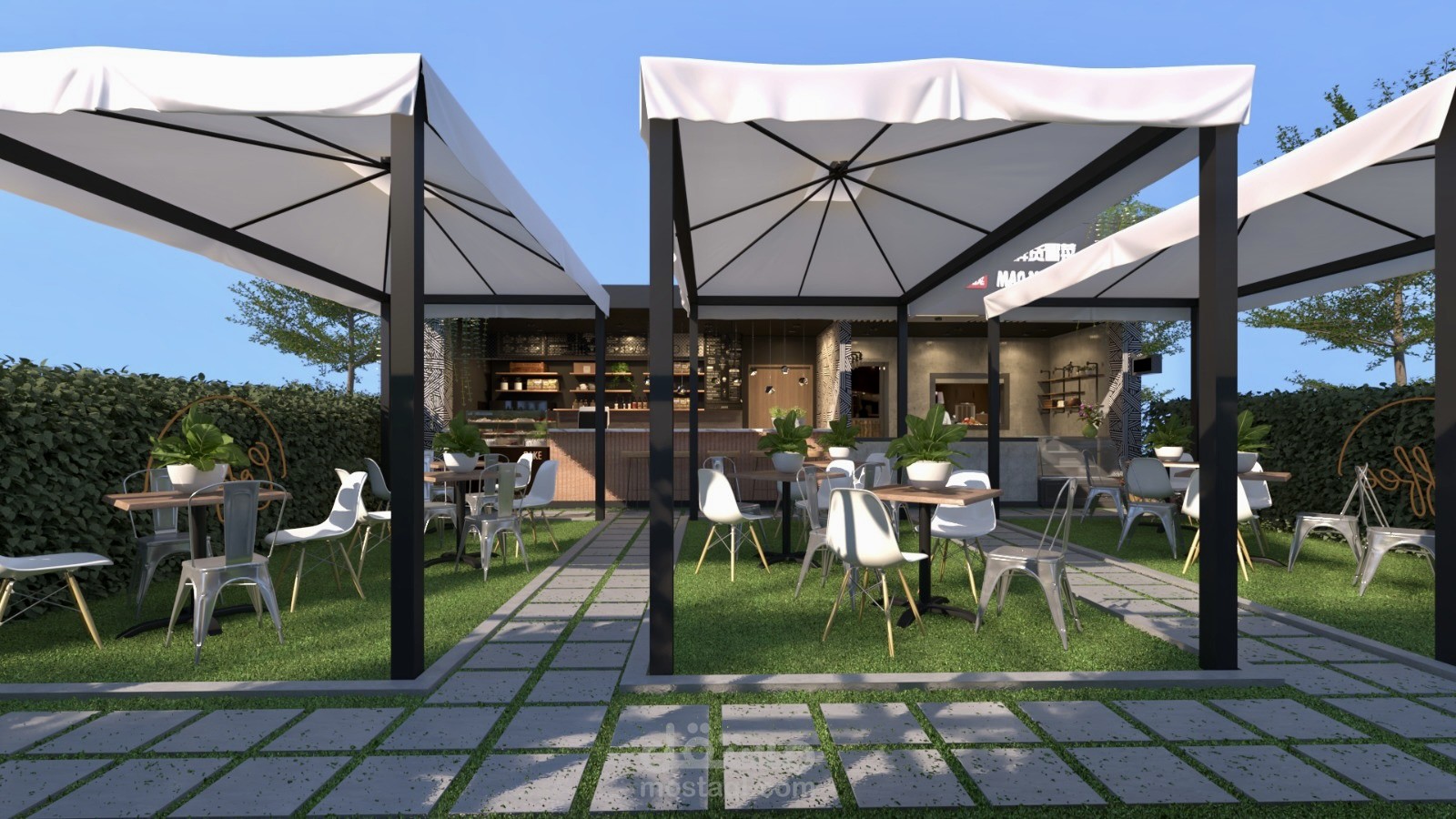 تصميم داخلي و خارجي لكافيتريا