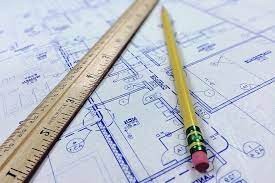 مخطط و مسطرة  في الهندسه المعمارية