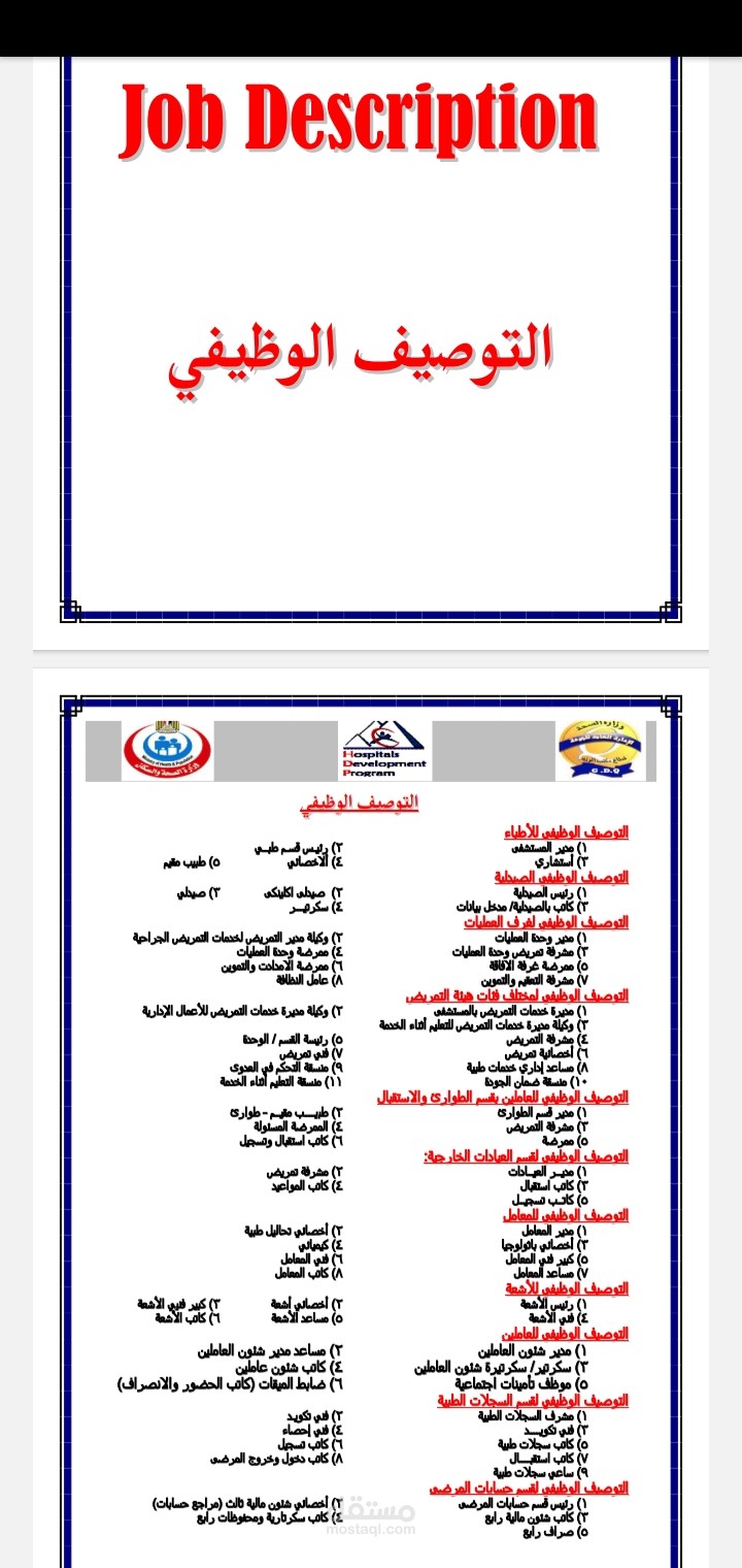 الوصف الوظيفي للقطاع الصحي في مصر
