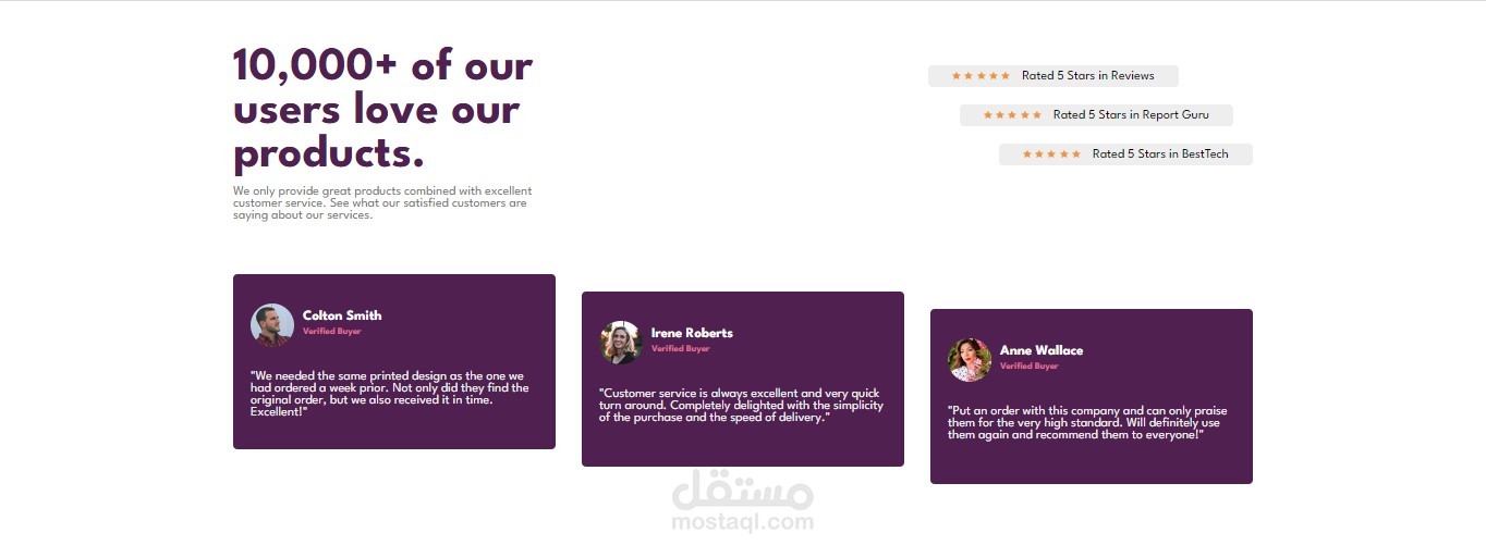 جزء من صفحه هبوط - Social-proof-section - Landing-Page