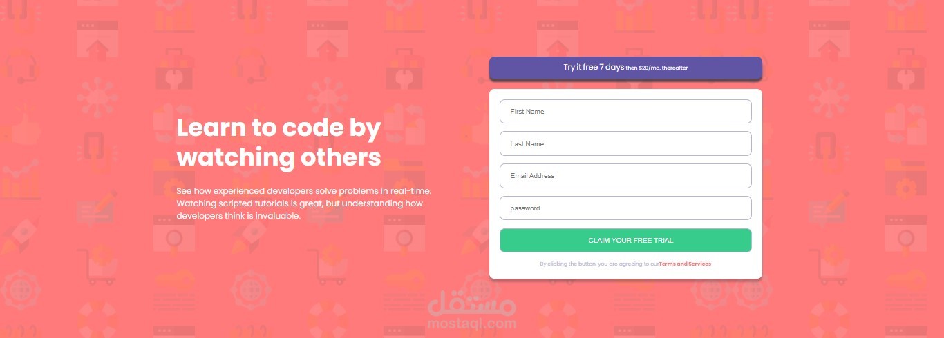نموذج من أعمالي  جزء من صفحه هبوط - Intro-component-with-sign-up-form - Landing-Page