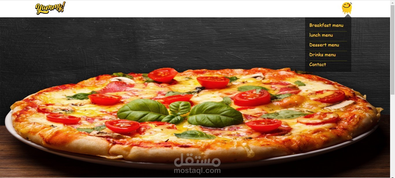 جزء من موقع مطعم من تصميمي وتكويدي(design + code ) بصور متحركه ui/ux - front end developer