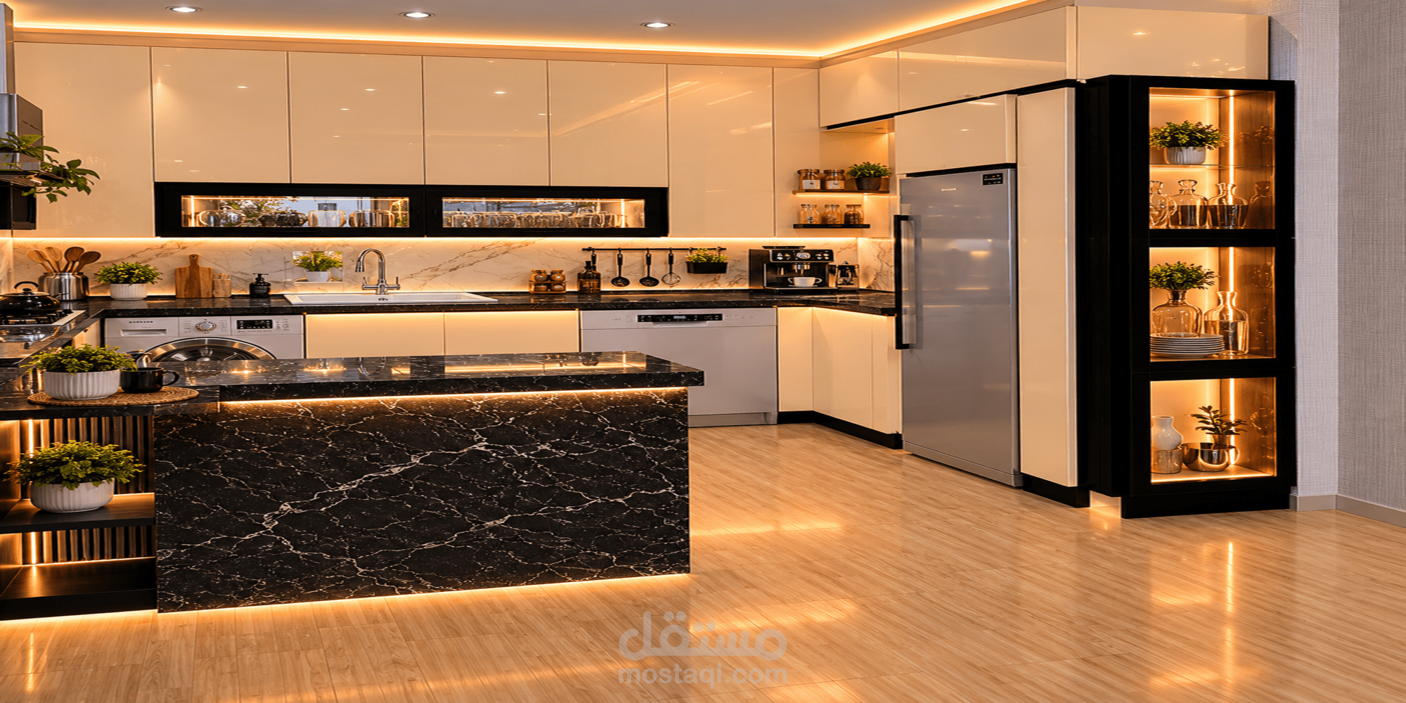 تصميم مطبخ احترافي ثلاثي الأبعاد مع صور واقعيه عالية الجودة