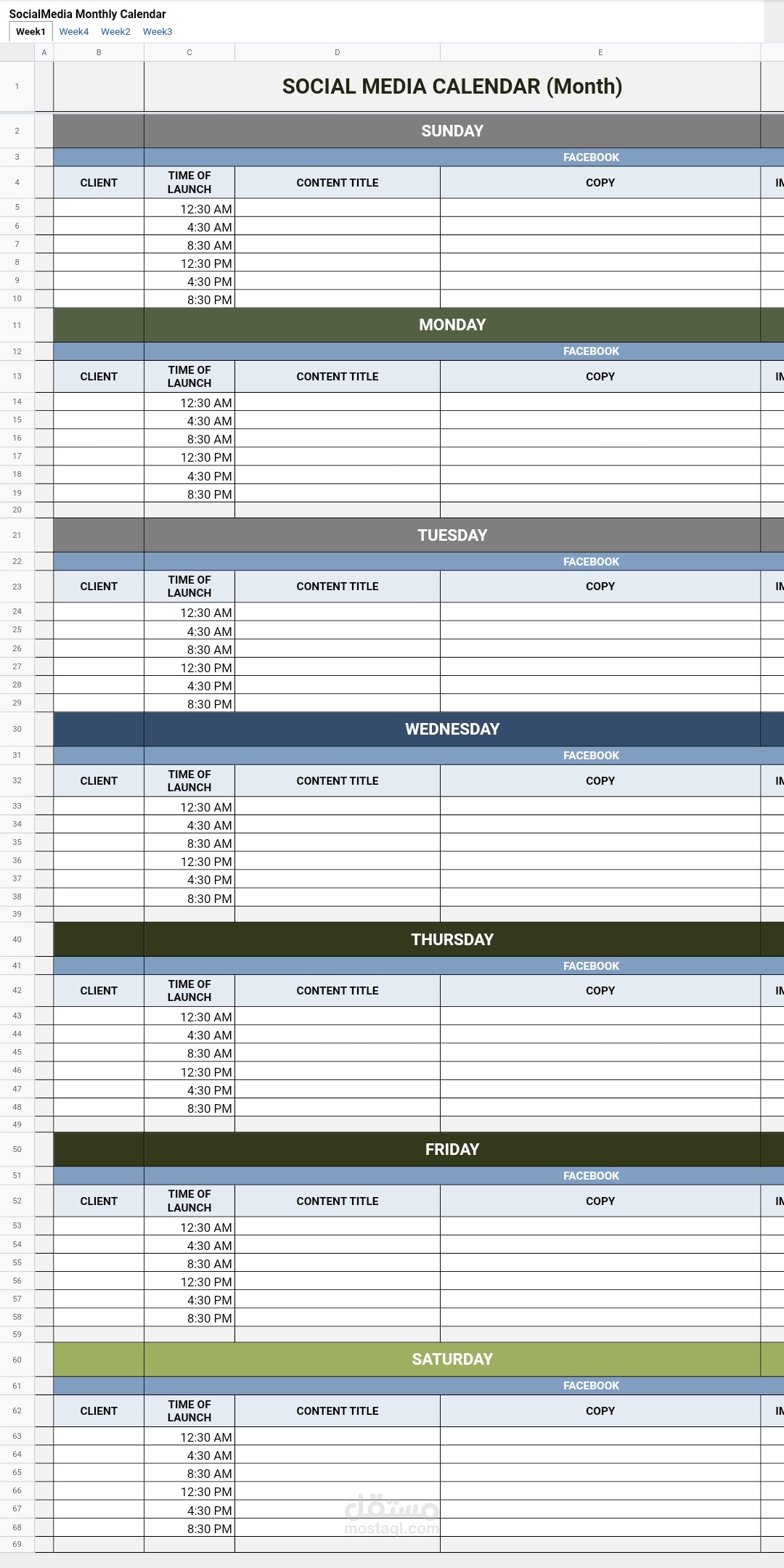 Social media calendar