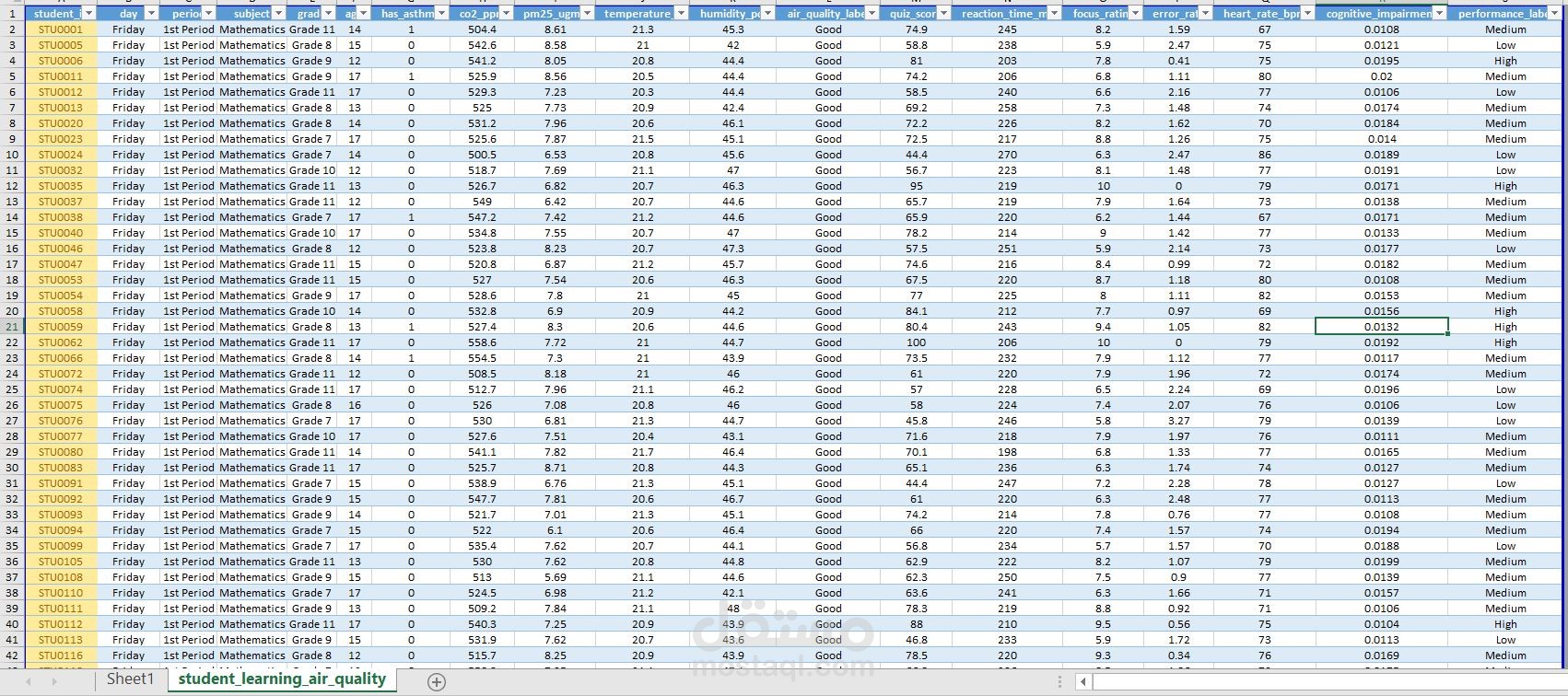 Cleaning and Organizing Student Dataset in Excel
