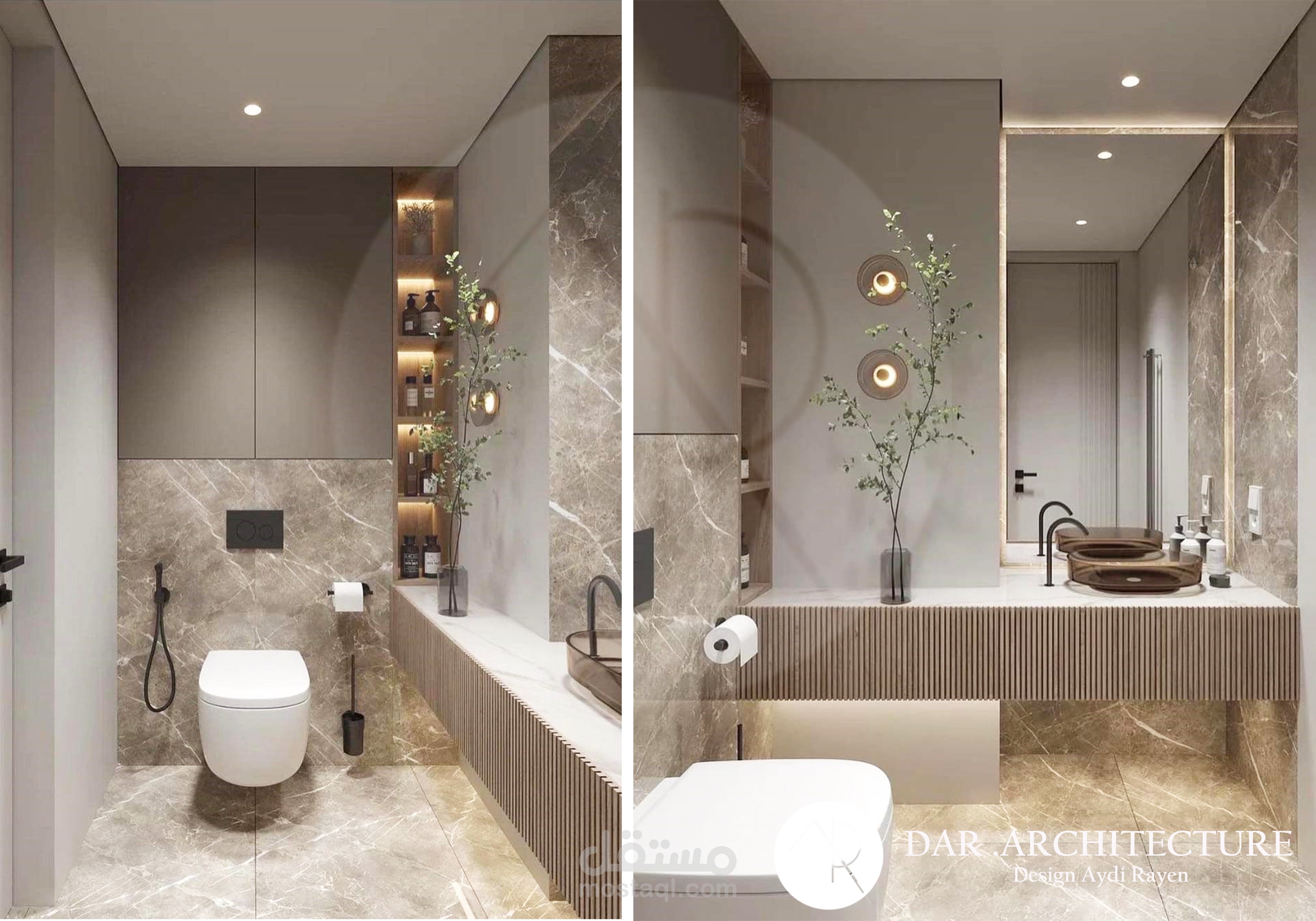 غرفه حمام عصريه من تصميم المهندس المعماري ريان العايدي dar architecture