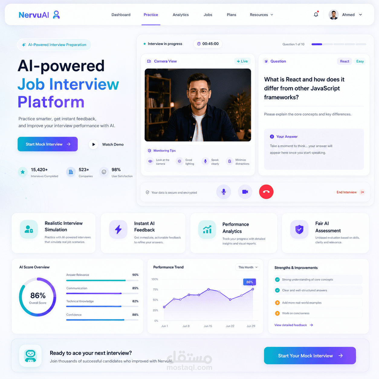 Job interview simulation platform using AI  -  منصة محاكاة مقابلات العمل باستخدام الذكاء الاصطناعي