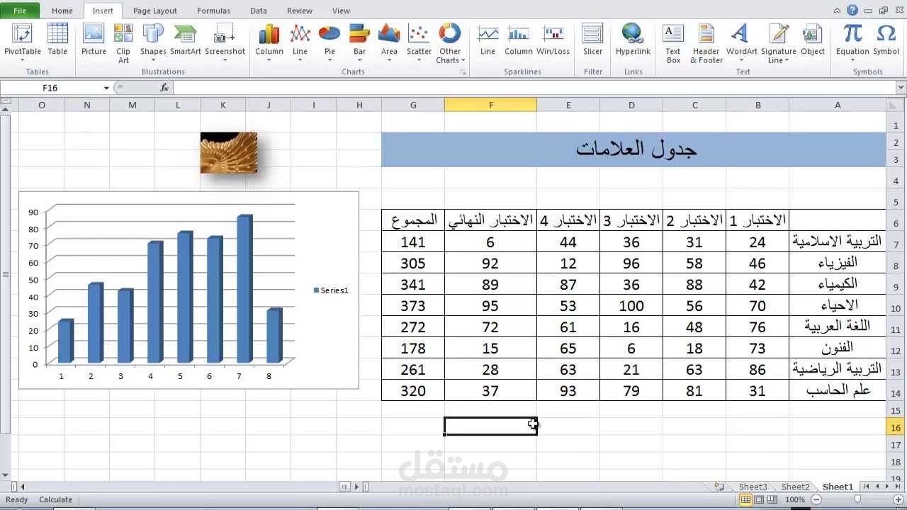 العمل على برنامج الاكسل