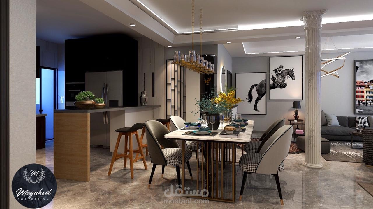 تصميم داخلي لشقة 100 متر مربع