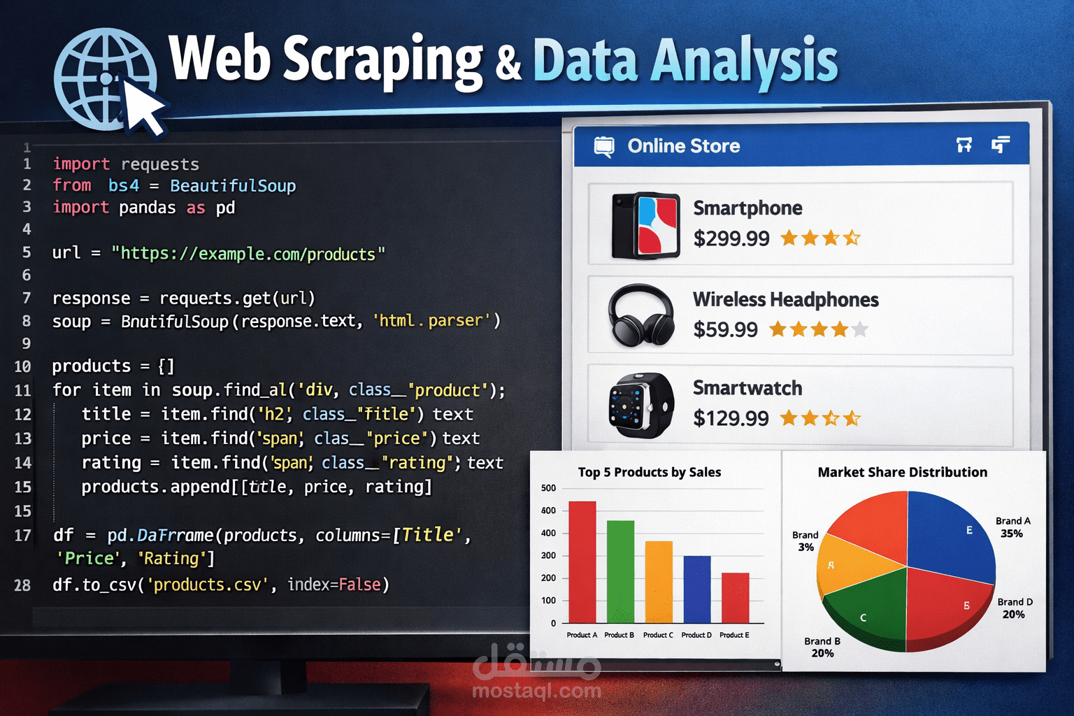 استخراج البيانات من المواقع (Web Scraping) وتحويلها إلى تقارير ورسوم بيانية