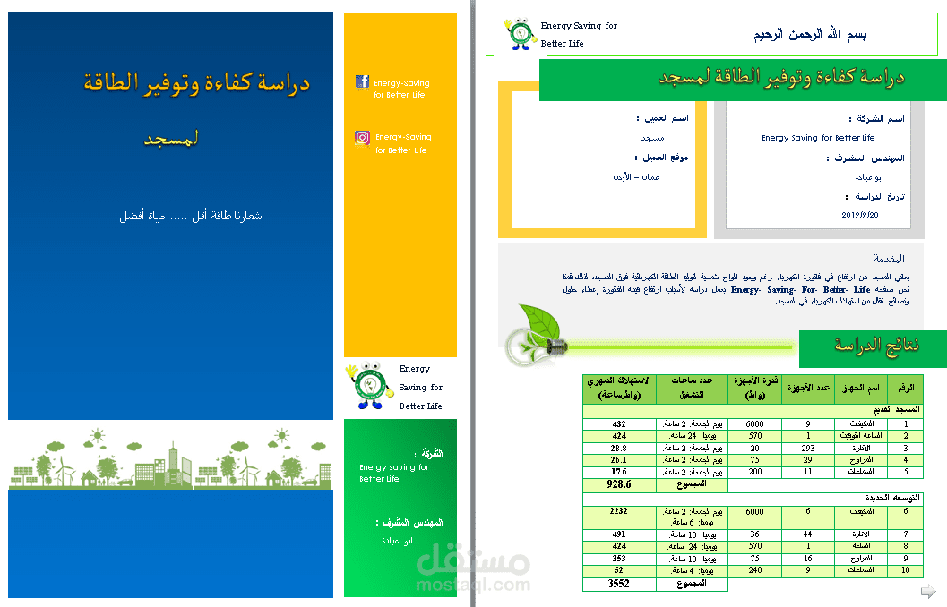 تصميم نتائج دراسة كفاءة الطاقة على برنامج word