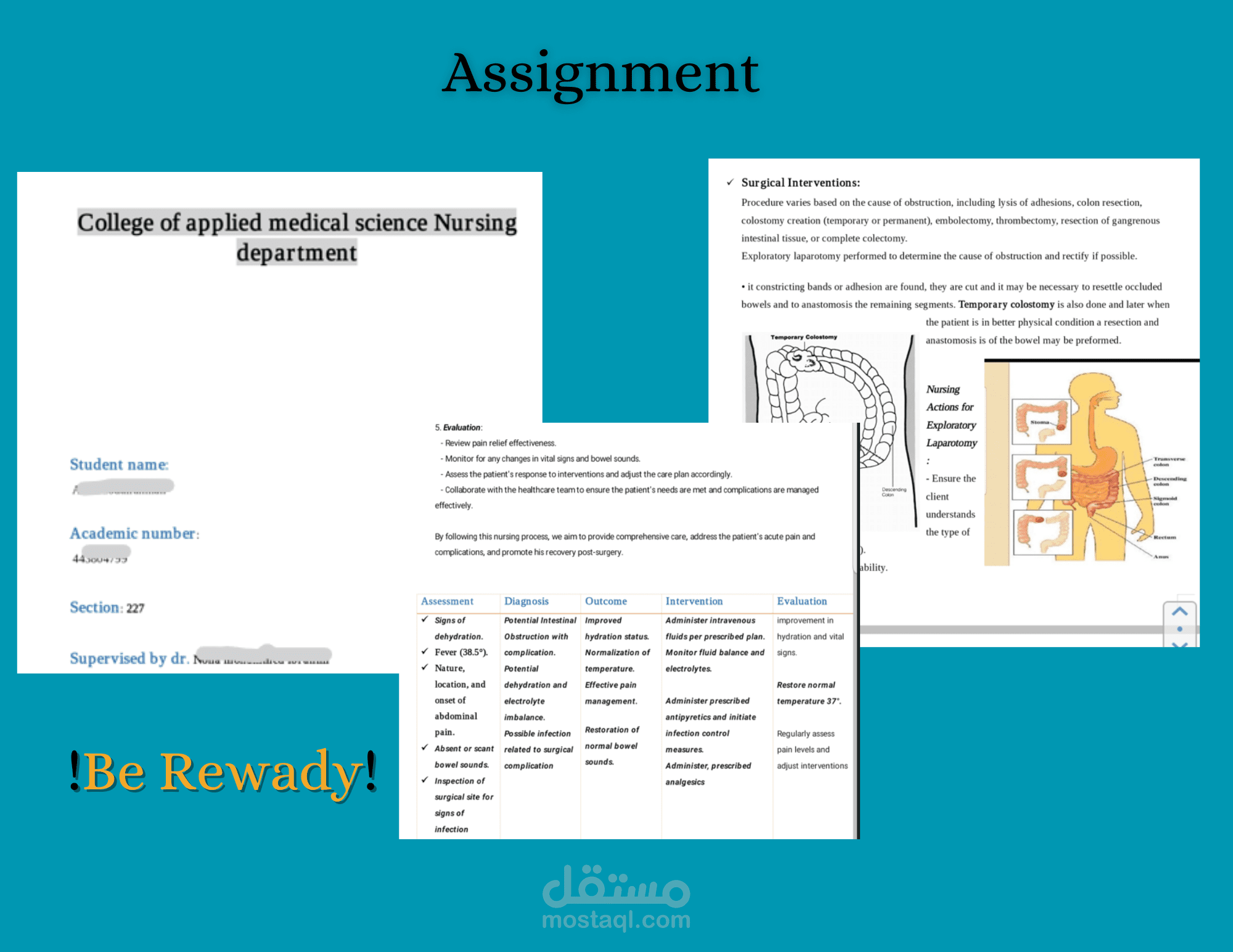 كتابة assignment تمريض، تغذية، طب