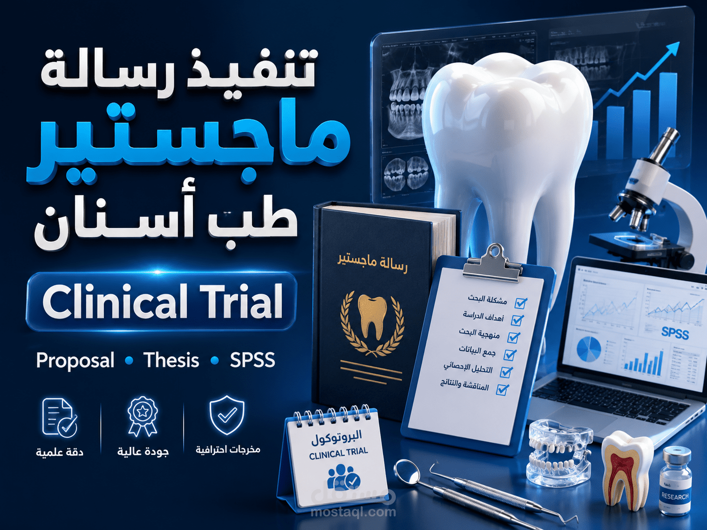 تنفيذ رسالة ماجستير طب أسنان | Clinical Trial + كتابة Proposal وتحليل النتائج وكتابة جميع فصول الرسالة ونشرها