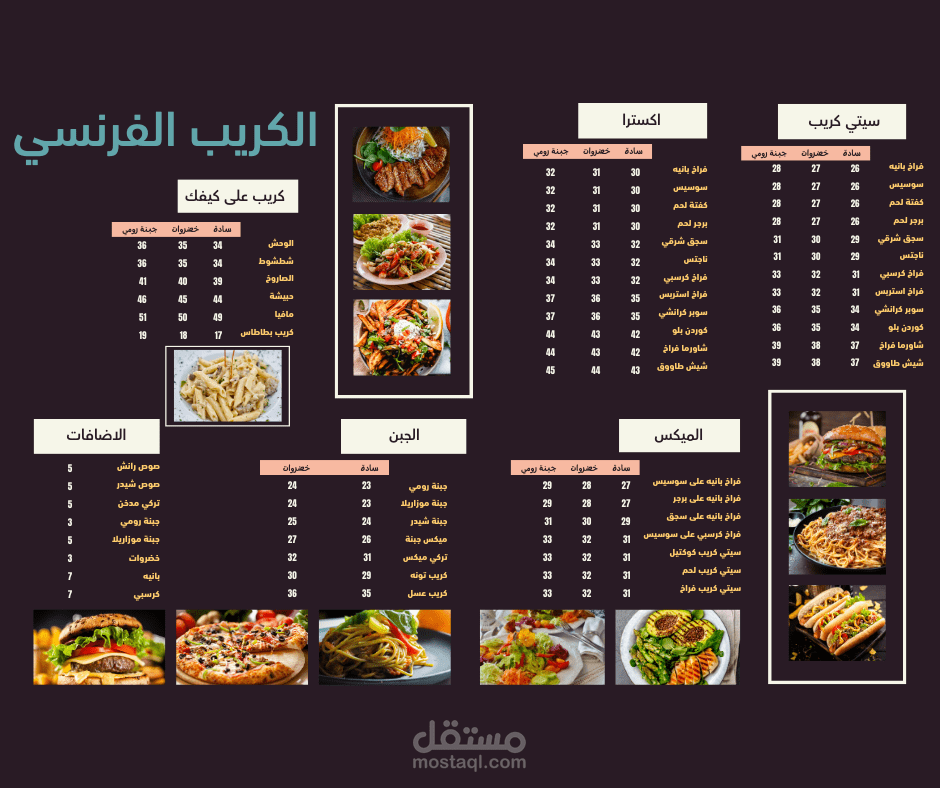 منيو لمطعم | restaurant menu