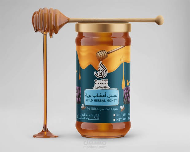 تصميم شعار و لاصق لبرطمان زجاج عسل نحل