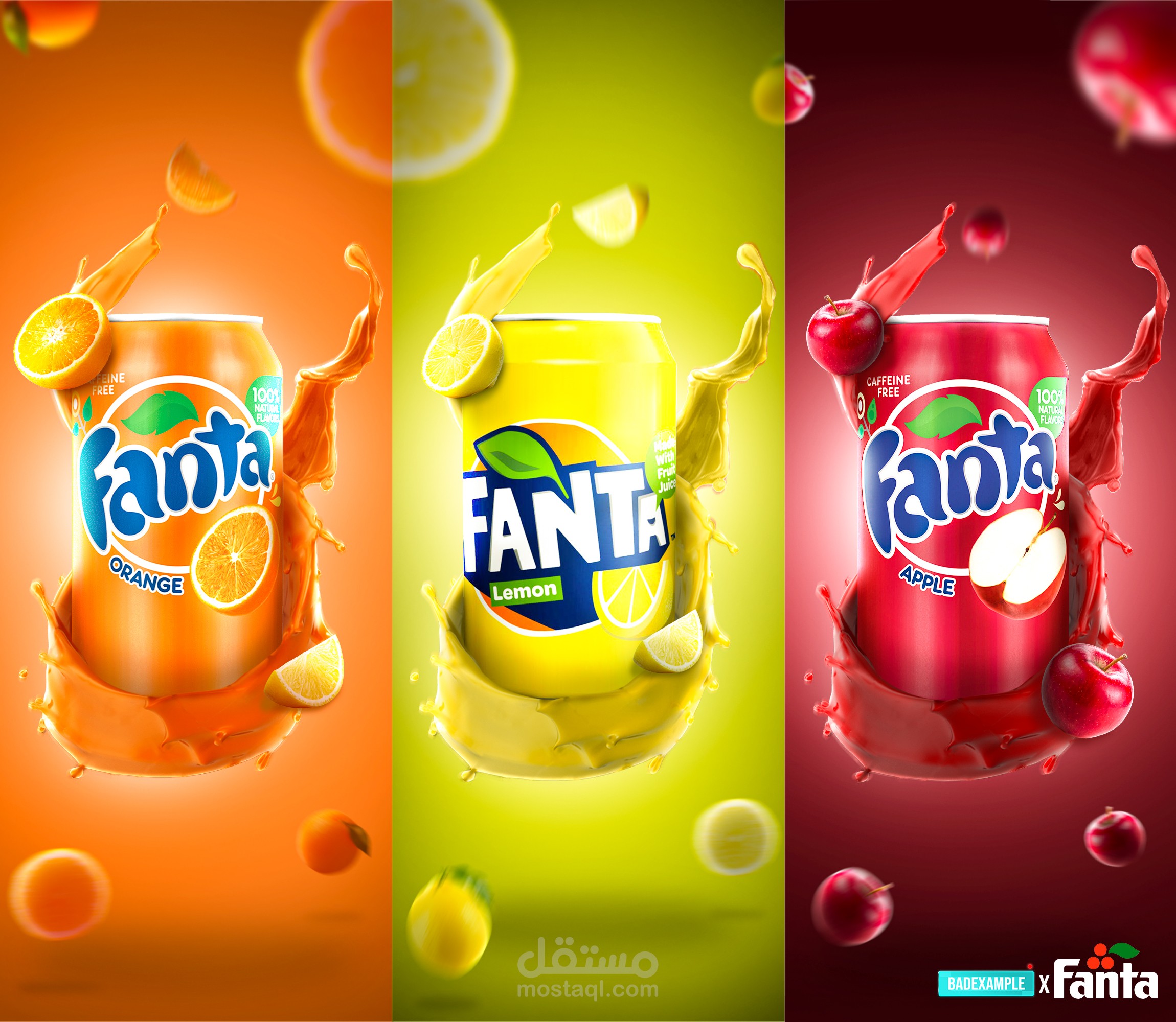 تصميم اعلاني Refreshing Fanta: Lemon, Apple, and Orange