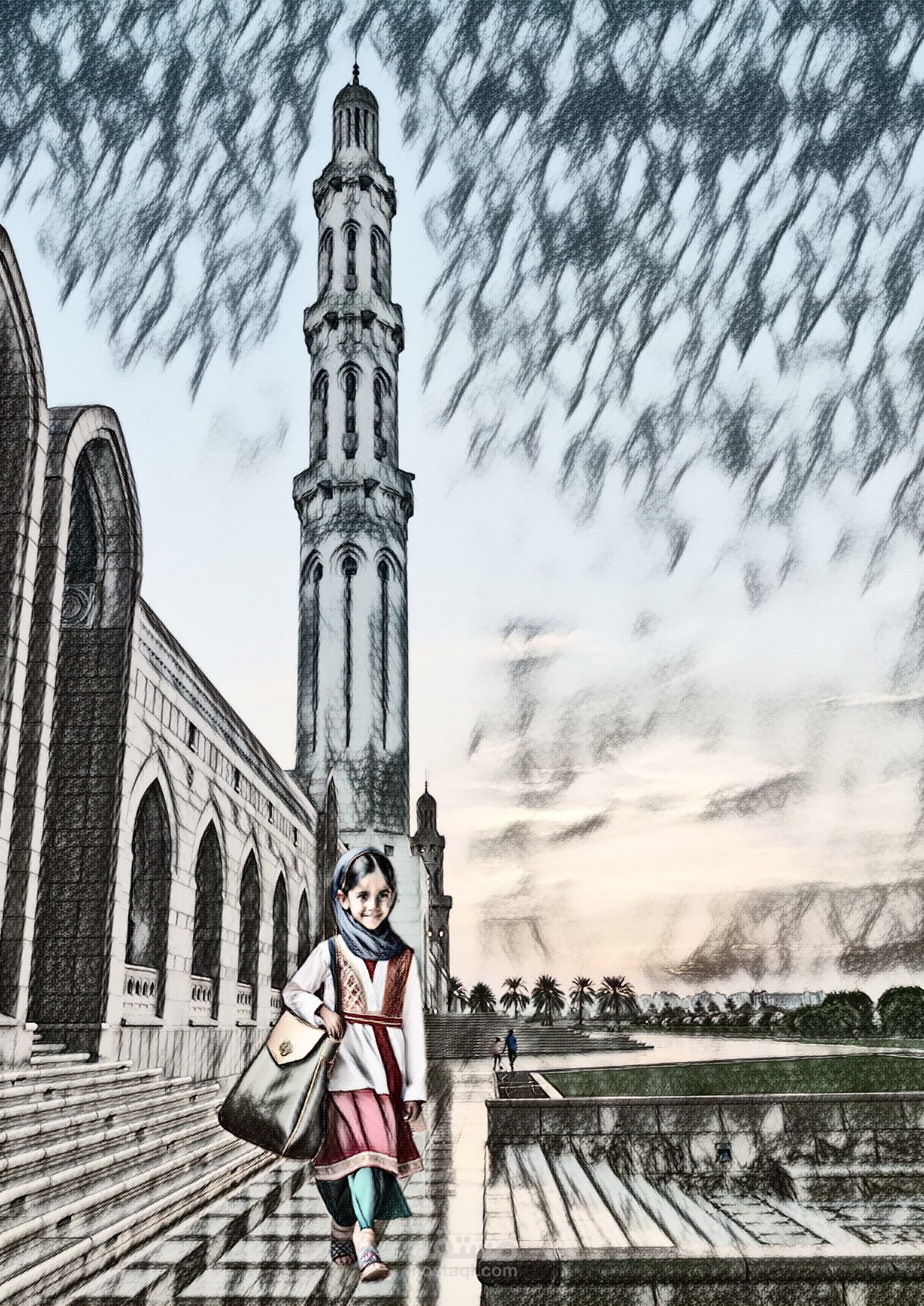 تصميم لفتاه بالزي التقليدي