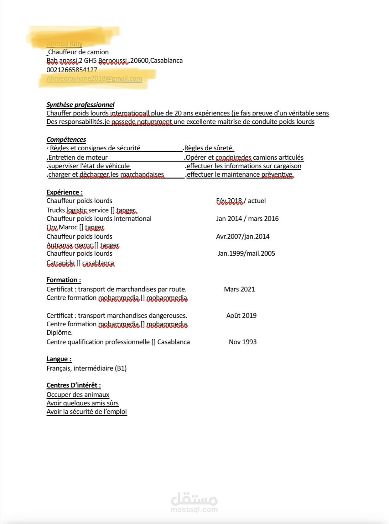 Cv de chauffeur de camion