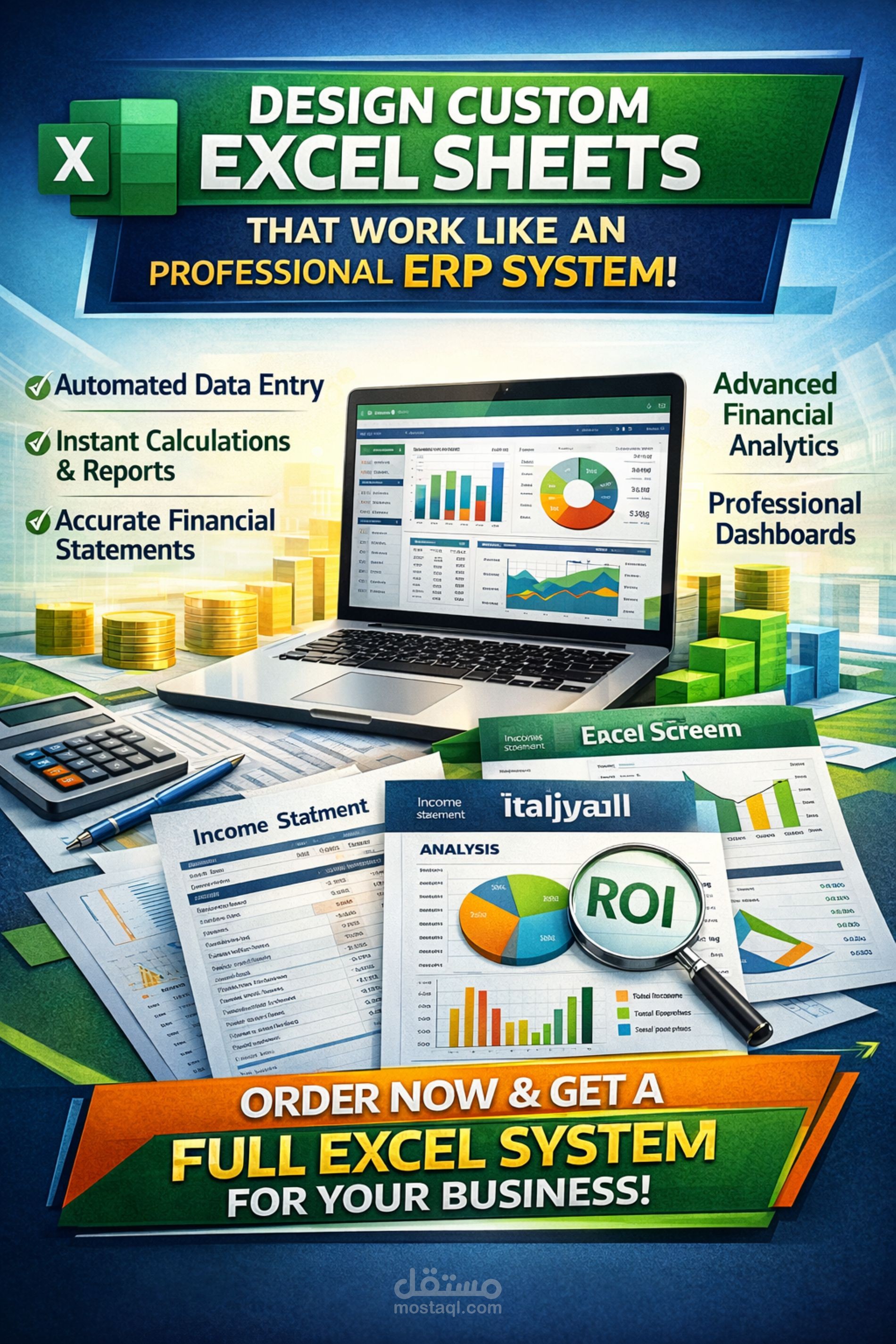 برامج محاسبيه باستخدام اكسيل احترافي يقوم بأداء ERP لمشروعك الناشئ