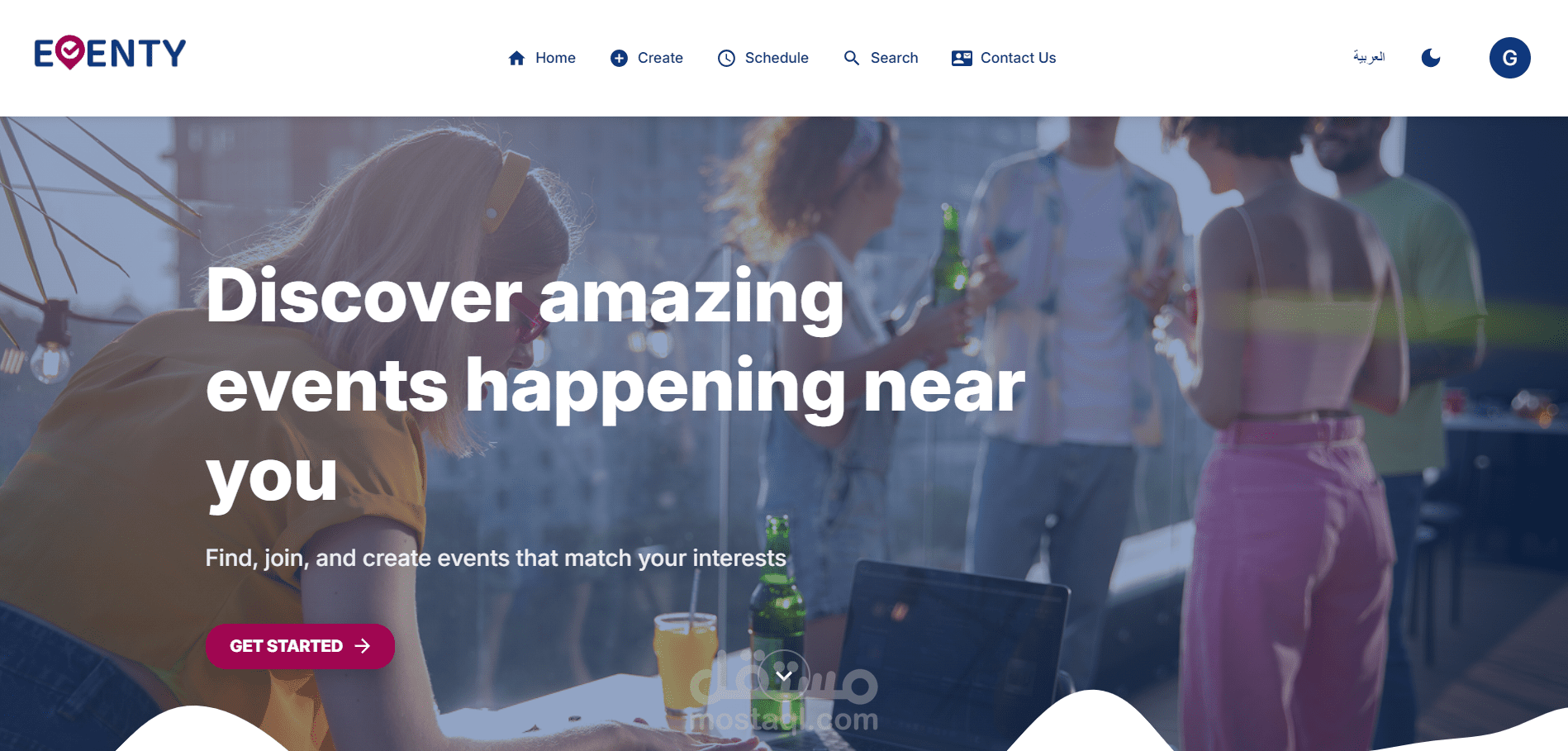 موقع أفينتي (Eventi) – منصة فعاليات بواجهة مستخدم تفاعلية