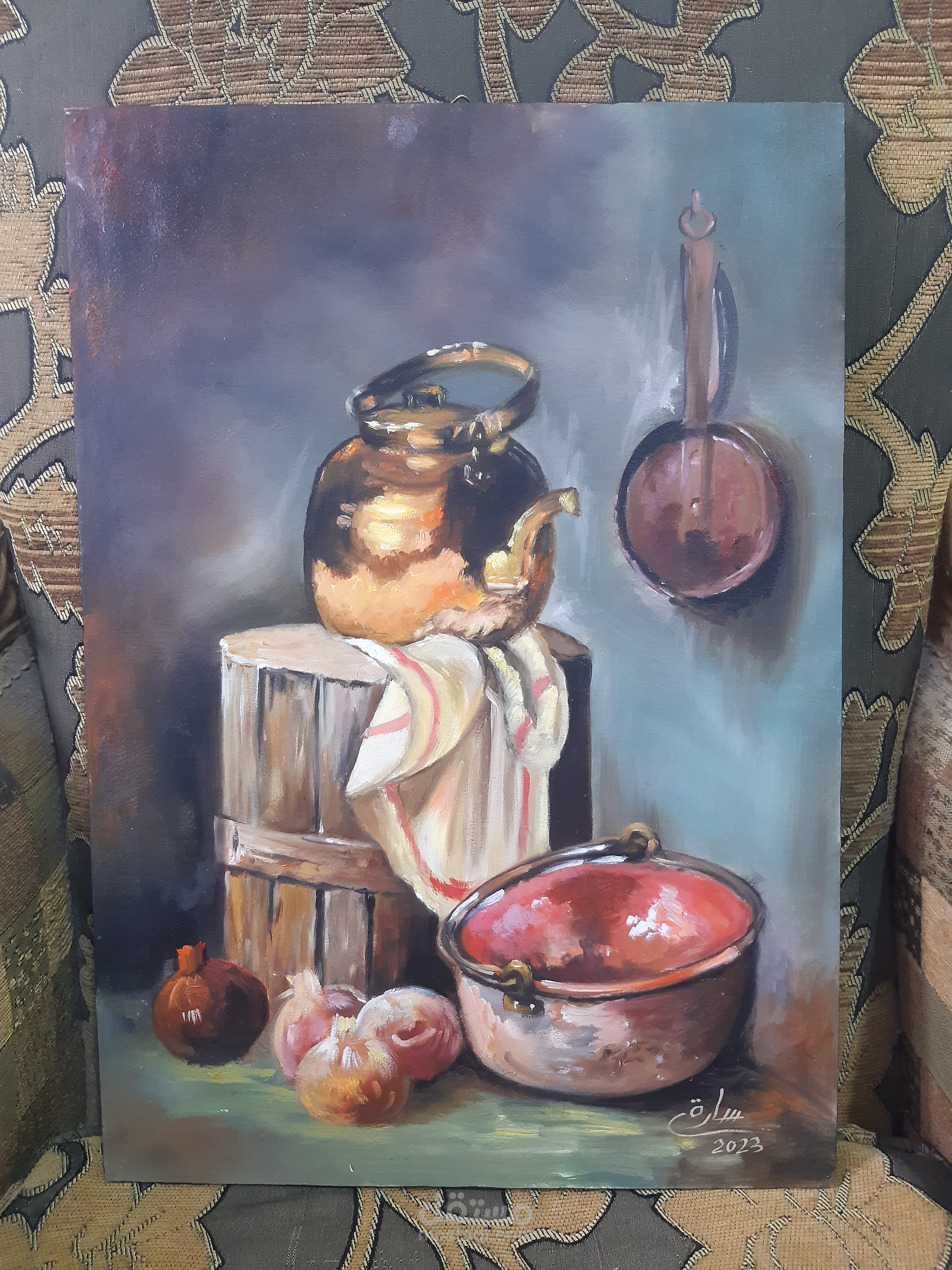 لوحه طبيعه صامته الوان زيت علي توال