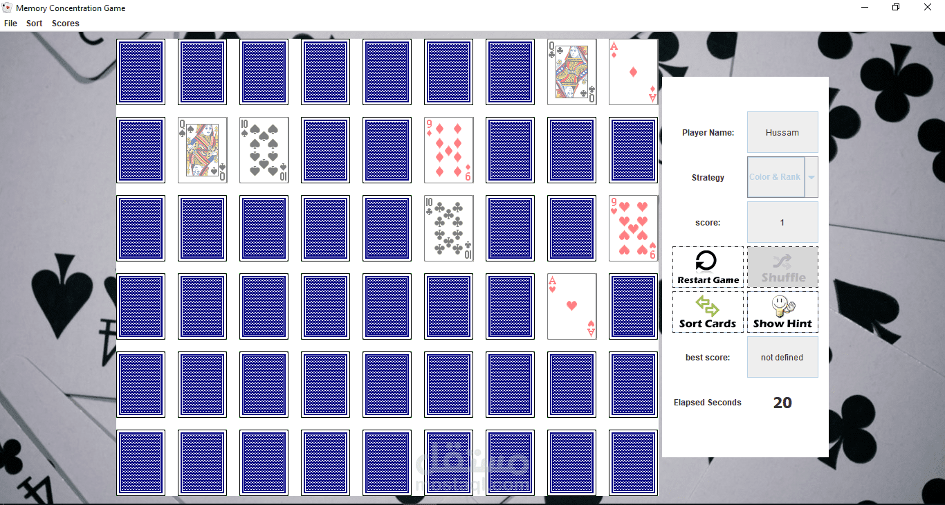 برمجة وتصميم لعبة الذاكرة بلغة Java