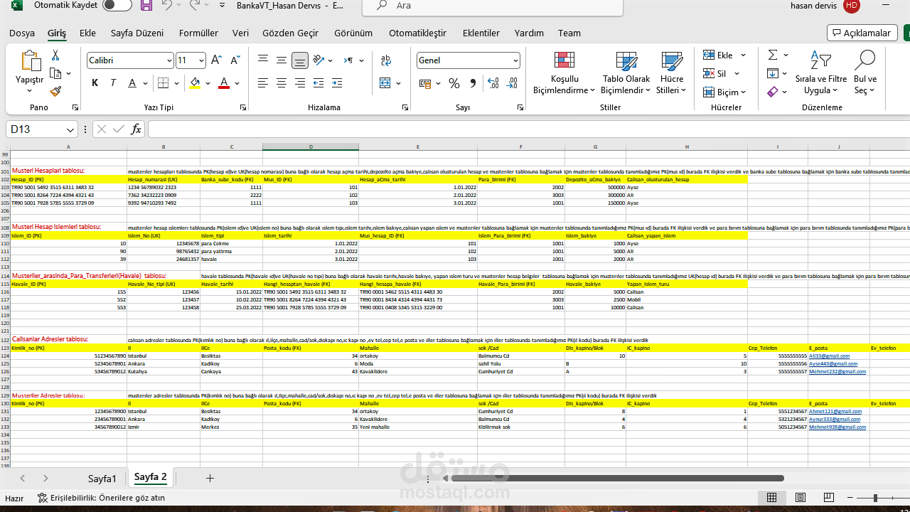 اعمل في ادخل البيانات بشكل يدوي والألي من برنامج الاكسل الى قواعد بيانات على برنامج Oracle Sqldeveloper