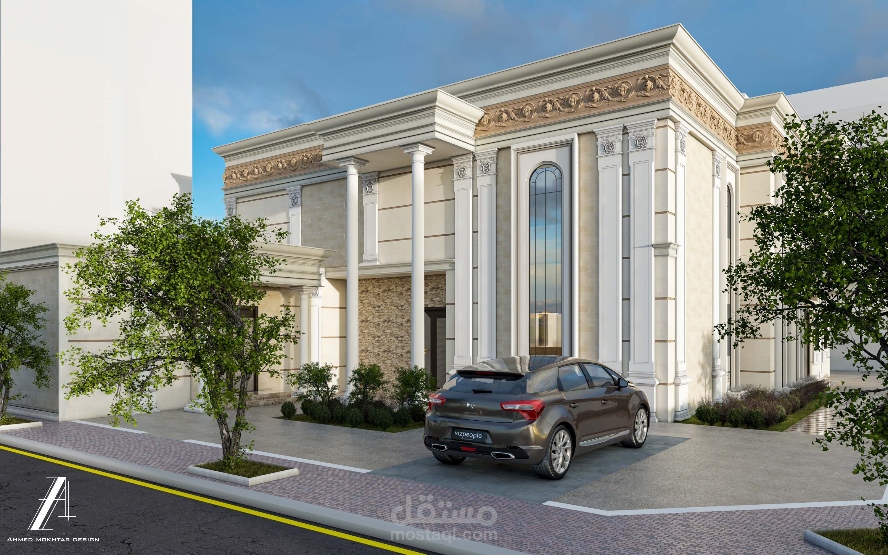 تصميم واجهتين لفيلا سعوديه