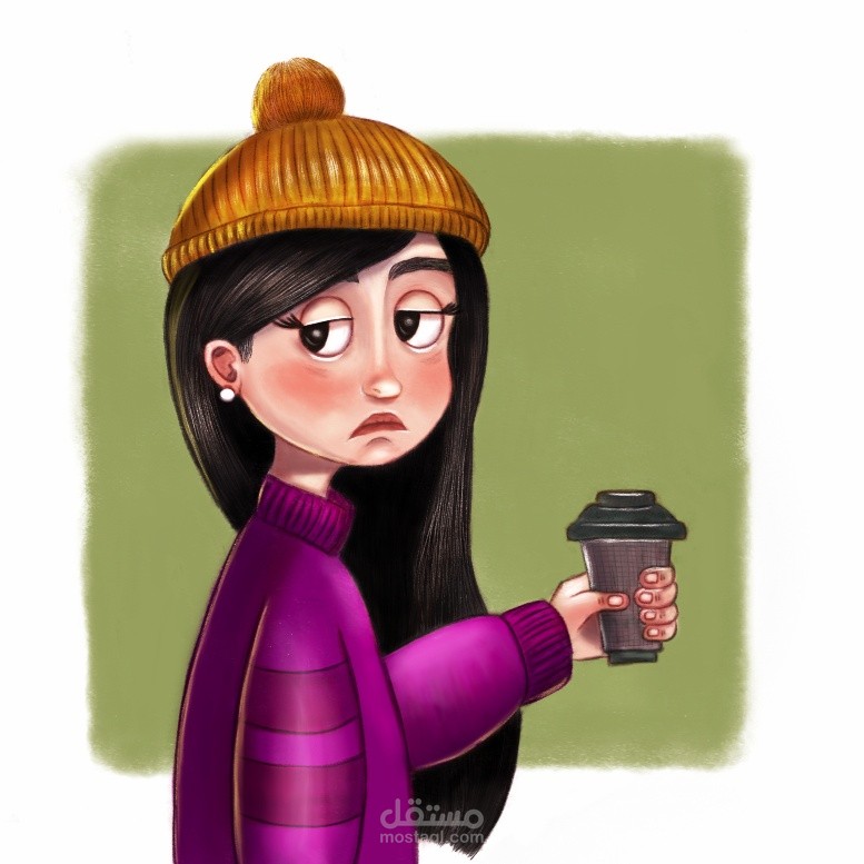 رسم كرتوني (فتاة حزينة)