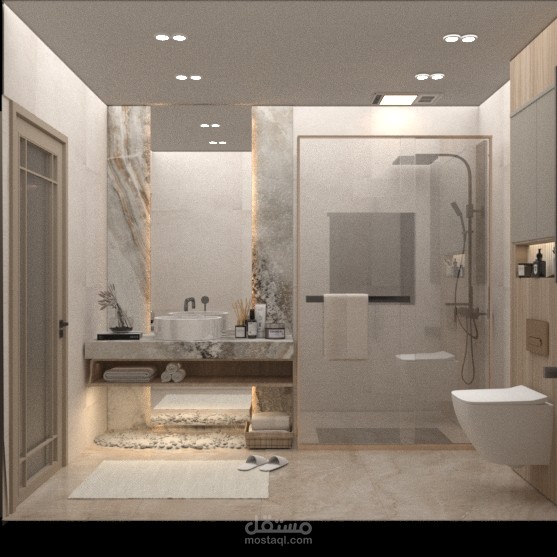 تصميم داخلي لحمامات و مطبخ علي الطراز الحديث