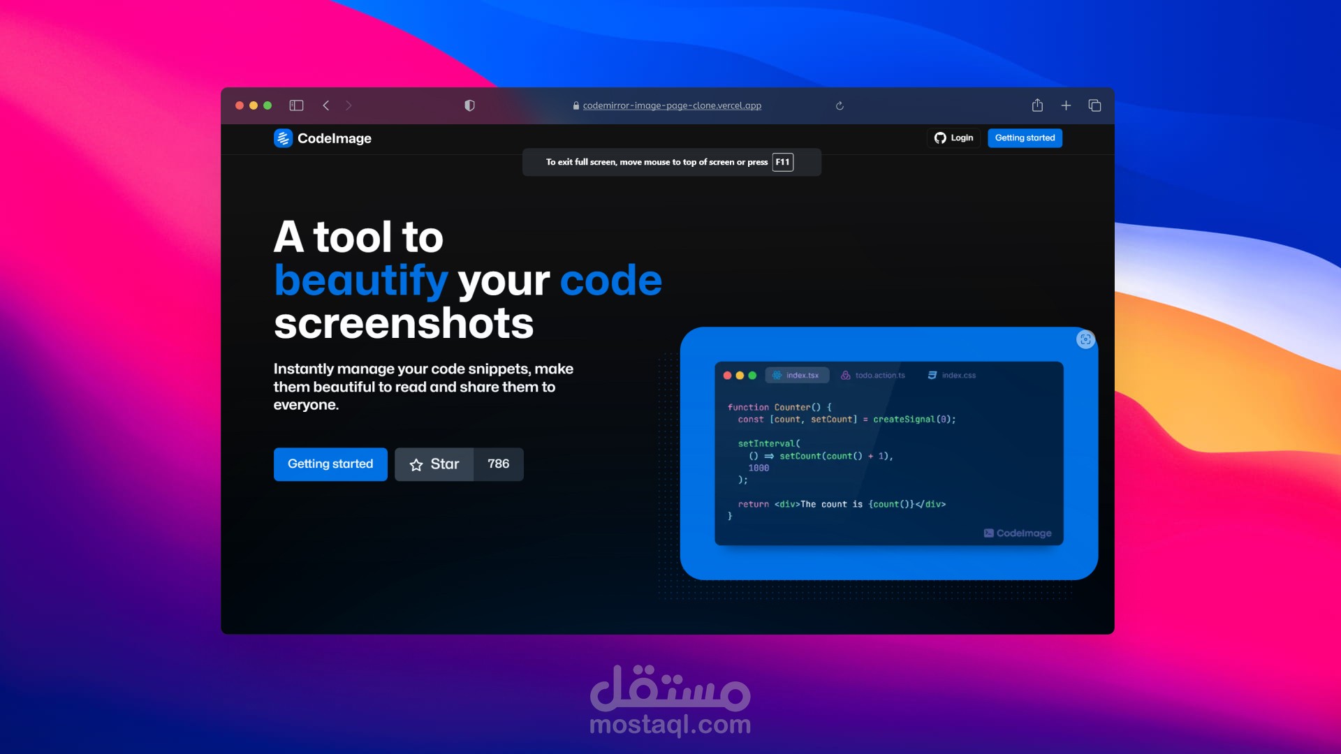 تم إنشاء صفحة هبوط مذهلة مستوحاة من موقع codeimage.dev