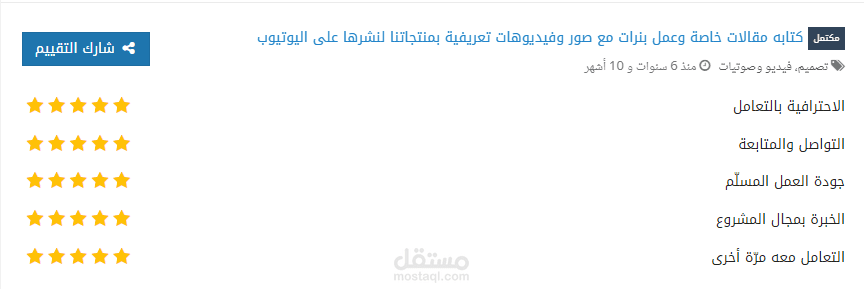 كتابه مقالات خاصة وعمل بنرات مع صور وفيديوهات تعريفية بمنتجات لنشرها على اليوتيوب
