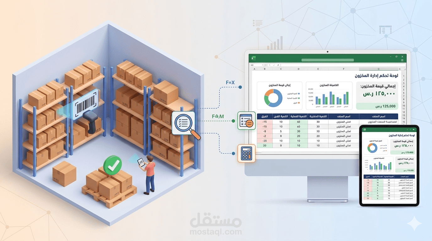 تصميم وإعداد نظام جرد مخزني متكامل (Excel