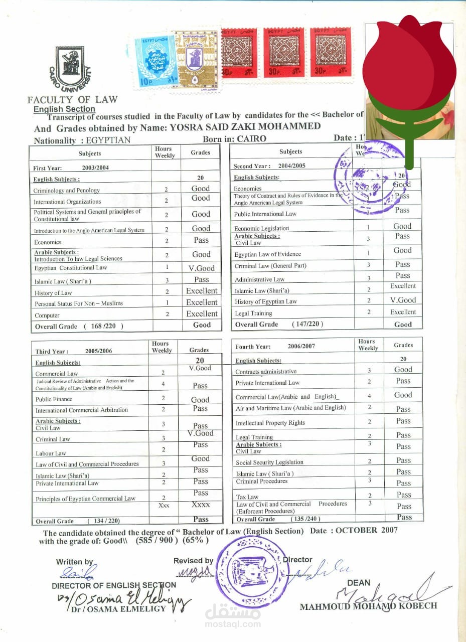 شهادتي: ليسانس الدراسات القانونية باللغة الإنجليزية